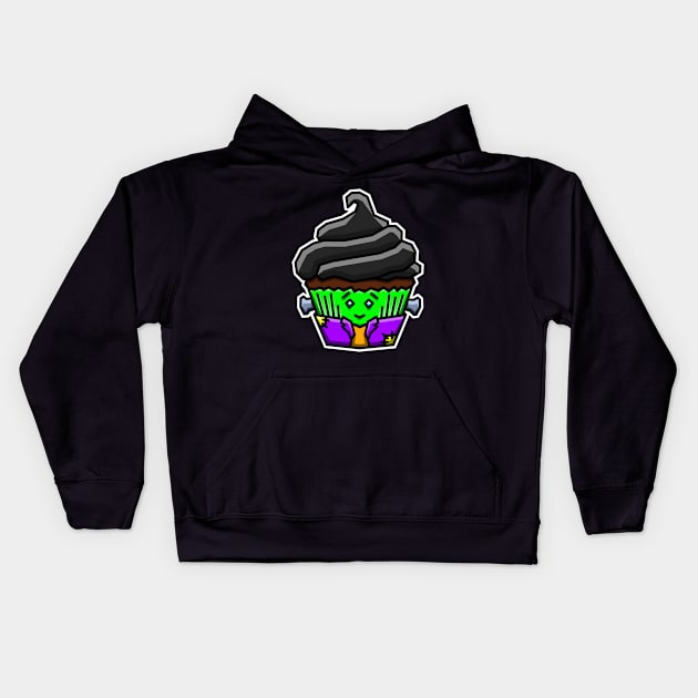 Cute and Creepy Frankenstein Monster Cupcake - Haunted Treats Gift - Cupcake Kids Hoodie by Bleeding Red Paint